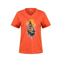 2as Alone Baskılı V Yaka Kadın T-shirt 413 TURUNCU