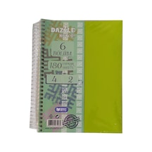 Orta Boy 4+2 Ayraçlı Defter 6 Konulu 180 Yaprak 1 Adet 4 Kareli 2 Çizgili Spralli Plastik Kapak Seperatörlü 18x25 Cm Yeşil