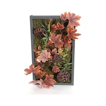Yapay Çiçek Deposu Ahşap Panoda Yapay Bitki Duvar Tablo Hazan Serisi 30 Cm X 50 Cm