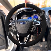Ford Edge Mk2 Dikme Direksiyon Kılıfı Full Alcantara Süet Taba Yüzük Ve Taba Dikiş 2015-2021 Siyah