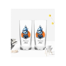 Kişiye Özel Renkli Baskılı Gemi Tasarımlı İkili Rakı Bardağı Seti-1