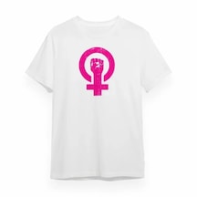 Dogutrend 8 Mart Dünya Kadınlar Günü Baskılı Oversize Bisiklet Yaka T-shirt - Beyaz