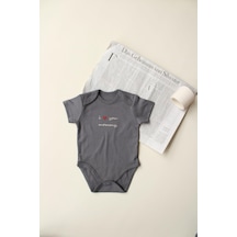 Oh La La Koala Mom Nakışlı Kısa Kollu Body Zıbın Antrasit