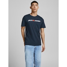 Jack & Jones JACK JONES Logo Baskılı Yuvarlak Yaka Erkek Tişört 12137126 Lacivert