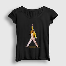 Presmono Kadın Pose Queen Freddie Mercury T-shirt Siyah