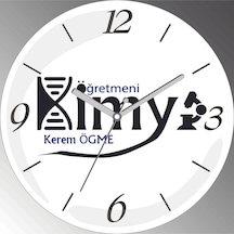 Kişiye Özel Kimya Öğretmeni İ Çap 30cm Sessiz Akar Bombeli Gerçek Cam Duvar Saati Siyah