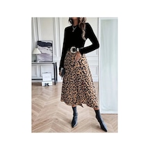 Butik İstanbul Kadın Uzun Kollu Bisiklet Yaka Ithal Krep Bluz Alt Desenli Modal Midi Elbise Siyah
