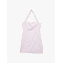 Koton Slim Fit Sırt Detaylı Pötikareli Halter Yaka Mini Elbise Lila Ekose 6sak80142uk Lila Ekoseli