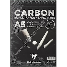 Clairefontaine Carbon Çizim Blok A5 120 Gr. 20 Yaprak Üstten Spiralli Siyah