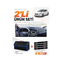 Kia Ceed 2013-2019 Uyumlu Torpido Örtüsü + Deri Bagaj Çantası + Sticker Seti - Siyah Mavi