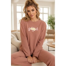 Siyah İnci Havlu Kumaş Örme Pijama Takım25226008 Pudra