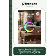 Premium Gençlik Akıllı Başucu Masa Lambası Kablosuz Şarj Hoparlör G1 Siyah 3ın1