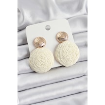 Krem Daire Figürlü Hasır Örgü Model Gold Renk Kadın Küpe - Tj-bkp10725 Çok Renkli