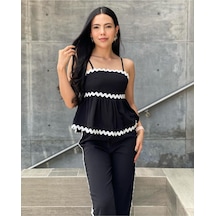 Hgfashion Kadın Biye Detaylı Bluz Pantolon Alt Üst Takım Siyah Renk Siyah