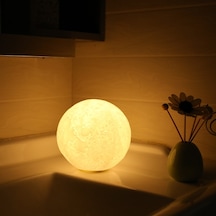Sarı 3D Ay Gece Lambası Dekoratif Küre Led Başucu Lambası Çok Renkli