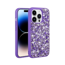 Kilifone - Apple Uyumlu iPhone 14 Pro Max - Kılıf Parlak Parıltılı Taşlı Şık Linea Kapak - Mor