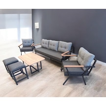 Pilocca Bahçe Balkon Mobilyası Antrasit Gri 3+1+1 Sehpa 2 Pufl Antrasit - Gri