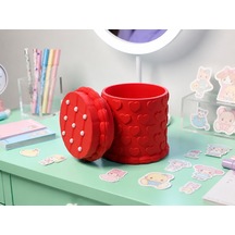 3d Baskı Kabartma Kalp Desenli Kapaklı Kalemlik - Masaüstü Organizer - Kırmızı Çok Renkli