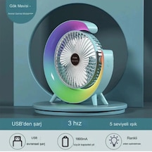 Masaüstü Vantilatör Usb Şarjlı Rgb Led Işıklı 3 Kademeli 180 Ayarlanabilir Soğutucu Fan