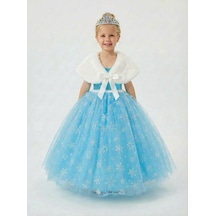 Butikhappykids Frozen Elsa Kostümü Askılı Kız Çocuk Prenses Elbisesi Bolero'lu Mavi