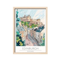 Edinburgh Scotland Travel Poster Ahşap Çerçeveli Dekoratif Duvar Tablosu Ahşap 01