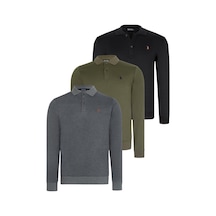 Üçlü Set V4007 Dewberry Erkek Sweatshırt-siyah-antrasit-haki Siyah-antrasit-haki