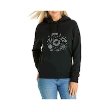 Galxy Baskılı Siyah Kadın Kapşonlu Sweatshirt