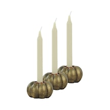 Eskitme Mumluk Şamdan 3 Adet Tealight Ve İnce Mum Uyumlu Kabak Model - Altın Eskitme
