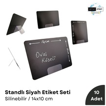 10 Ad Silinebilir Pvc Karatahta Siyah Etiket Stand 14x10 Cm Açılı