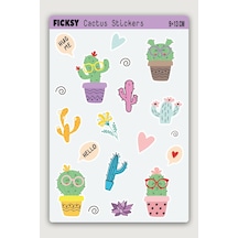 Sevimli Gözlüklü Kaktüs Sticker Seti Pastel Tonları - 12 Adet Etiket Çıkartma Diğer