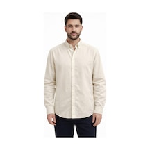 Classics Men Di Pierro Uzun Kol Slim Fit Erkek Keten Gömlek - 7541 Krem