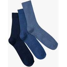 Koton 3'lü Soket Çorap Seti Dokulu Çok Renkli Mavi 4sam80074aa 4SAM80074AA624