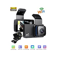 Wifi Li Araç İçi Kamera 3 İnç Ekranlı Ön Ve Geri Görüş Kameralı Mikrofonlu 1296p Super Hd