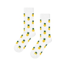 Carnaval Socks Beyaz Ananas Desenli Renkli Çorap Çok Renkli