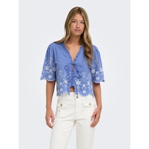 Only Onlmıffy S/s Emb Tıe Top Noos Wvn Kadın Mavi Bluz - 15364399