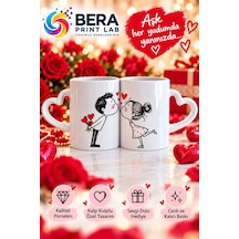Bera Print Lab Sevgiliye Özel Kulplu Çift Kupa Seti Romantik Öpüşen Sevgililer Tasarımlı 2 Li Porselen Kupa Beyaz - 941007813 Beyaz