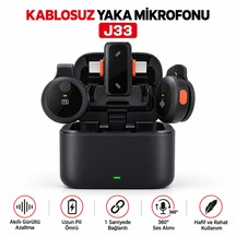 J33 Kablosuz Yaka Mikrofonu 30 Metre Menzil Kablosuz İletim 24 Saat Pil Çift Mikrofon Yapay Zeka Destekli Gürültü Engelleme 360 Derece Ses Algılama Tyep-c Ve Lightning Uyumlu-vlog-canlı Yayın-röportaj