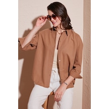Lela Pamuklu Regular Fit Uzun Kollu Düz Bayan Gömlek Cf25S168305 Camel