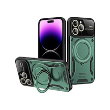 Newface Apple Uyumlu iPhone 16 Pro Kılıf Joy Lens Standlı Kapak - Koyu Yeşil - Özel Seri 8683140718367