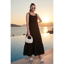 Lela Relaxed Fit Volanlı Uzun Bayan Elbise 611El010 Siyah