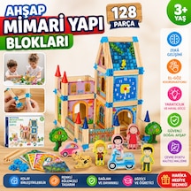 Ahşap Mimari Yapı Blokları 128 Parça Eğitici Zeka Geliştirici İnşaat Oyuncak Seti 3+ Yaş