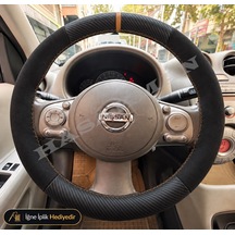Nissan Micra K12 Dikme Direksiyon Kılıfı Alcantara Süet Mat Karbon Bej Yüzük Ve Dikiş Mood-visia-tekna-dolu 2003-2010