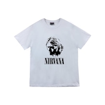 Nirvana Baskılı Unisex %100 Pamuk T-shirt Beyaz
