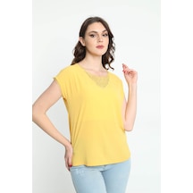 Ella Camelia Kadın Dantel Detaylı Bluz 5010024 Sarı