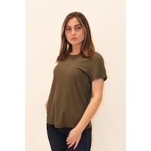 Rich Kadın Organik Bisiklet Yaka T-shirt %100 Pamuk Tişört Haki