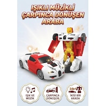 Eğitici Ve Eğlenceli Işıklı Kendinden Robota Dönüşen 15 Cm 2'si 1 Arada Araba Beyaz Oyuncak Araba Çok Renkli