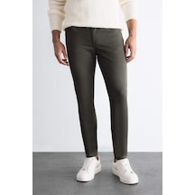 Defacto Chino Kanvas Pantolon Slim Fit Dar Kesim Pamuklu Esnek Dar Paça C9441AX24AUKH444 Haki
