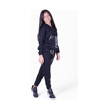 Fyk Kids Düz Renk, Desensiz, Beli Lastikli Alt-üst Kız Çocuk T-shirt Eşofman Takımı Siyah