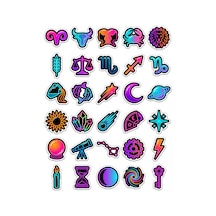30 Adet Neon Parlak Astroloji Burçlar Sticker Seti - Laptop Telefon Defter İçin Çok Renkli