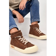 Papucumun Dünyası Çocuk Erkek/kız Yüksek Bilekli Bağcıklı Spor Ayakkabı Sneaker Kahverengi